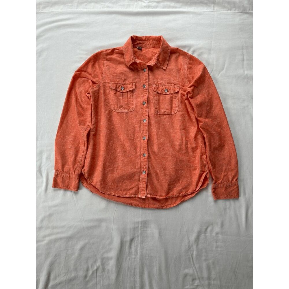 Women's Long Sleeve Button Down 100% Cotton Peachy/Orange Shirt, Size Medium